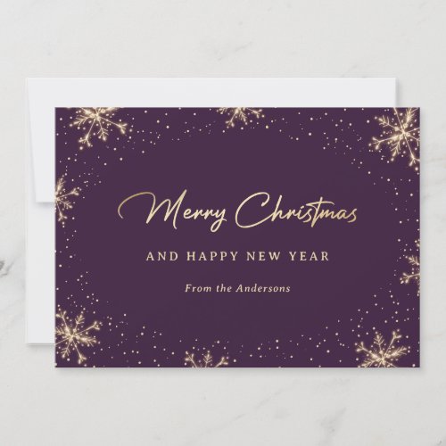 Sparkly Purple and Gold Snowflake Holiday Card