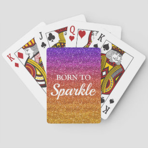 Sparkly Purple and Orange Glitter Born to Sparkle Poker Cards