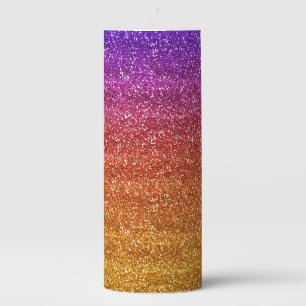 Sparkly Purple and Orange Gradient Glitter Pillar Candle