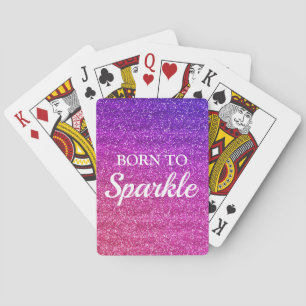 Sparkly Purple and Pink Glitter Born to Sparkle Poker Cards
