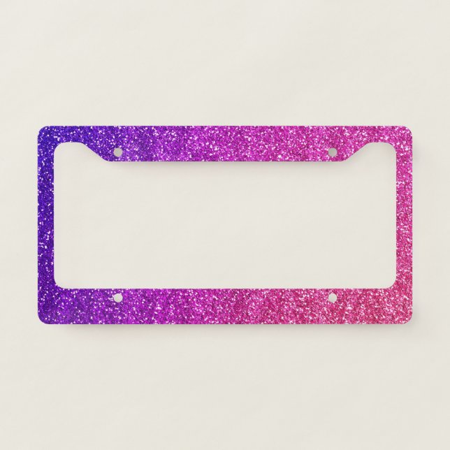 Sparkly Purple and Pink Gradient Glitter License Plate Frame (Front)