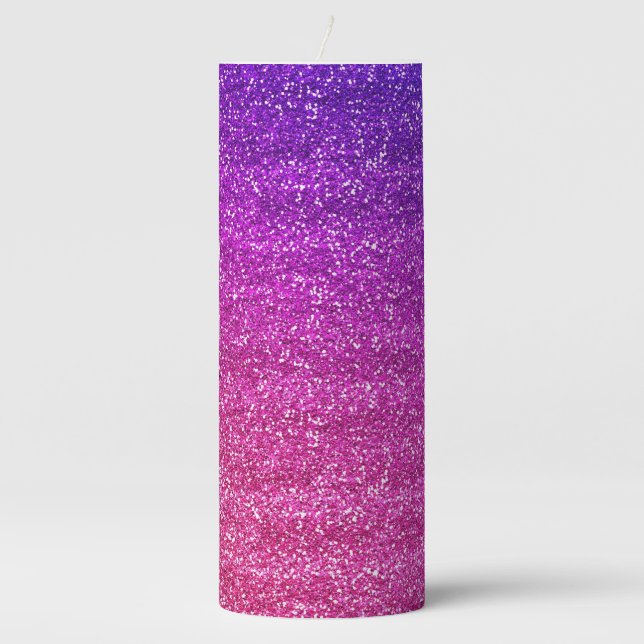 Sparkly Purple and Pink Gradient Glitter Pillar Candle (Front)