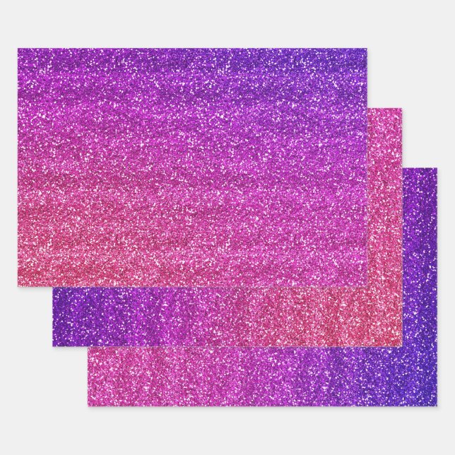 Sparkly Purple and Pink Gradient Glitter  Wrapping Paper Sheets (Set)