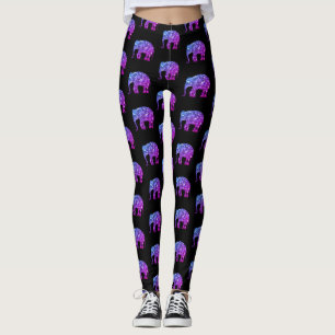 Sparkly purple blue ombre Elephant pattern black Leggings