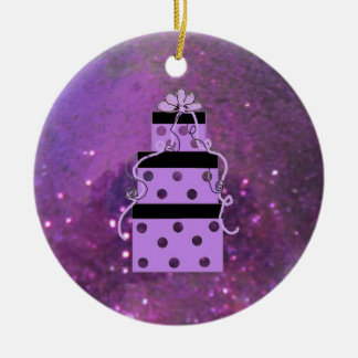 Sparkly Purple Christmas Packages Ceramic Ornament