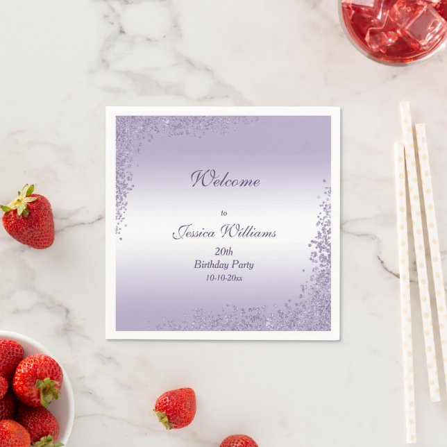Sparkly Purple Glitter Decoration Birthday Napkins (Insitu)