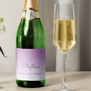 Sparkly Purple Glitter Drip 80th Birthday Party Sparkling Wine Label