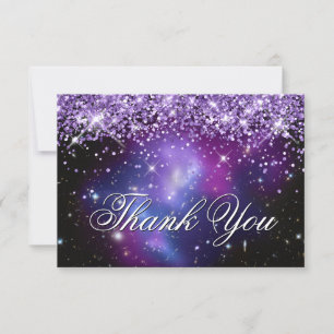 Sparkly Purple Glitter Purple Celestial Photo Thank You Card