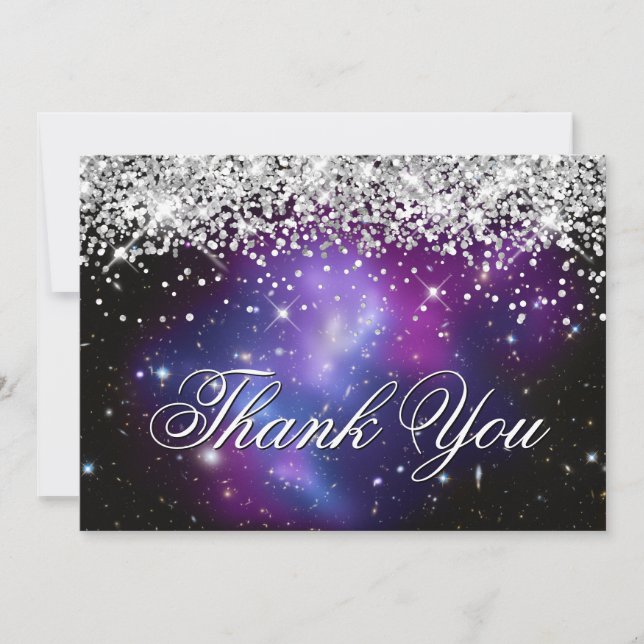 Sparkly Purple Glitter Purple Celestial Photo Thank You Card (Front)