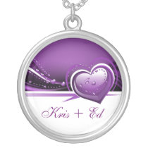 sparkly purple  hearts silver plated necklace