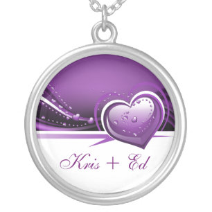 sparkly purple hearts silver plated necklace