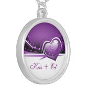 sparkly purple  hearts silver plated necklace (Front Left)