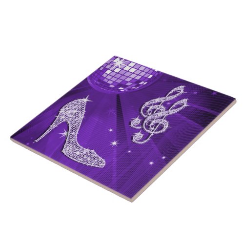 Sparkly Purple Lilac Music Note  Stiletto Heel Ceramic Tile