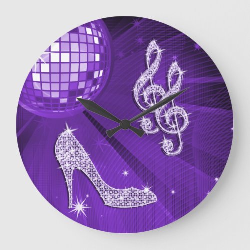 Sparkly Purple Lilac Music Note  Stiletto Heel Large Clock