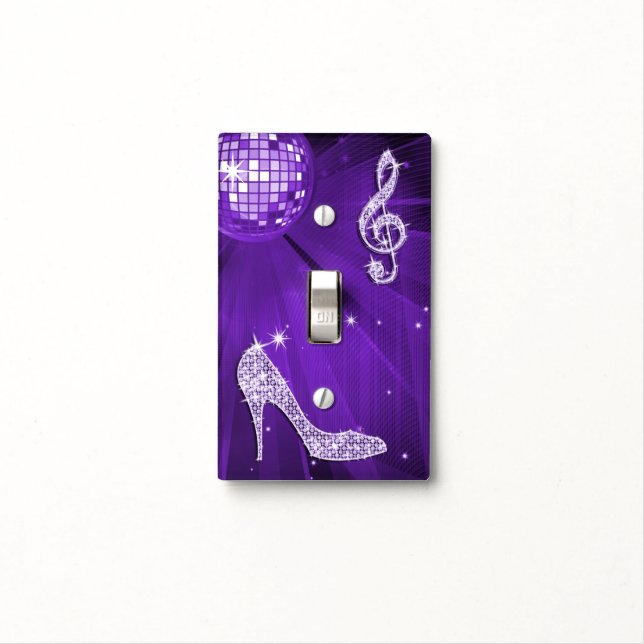 Sparkly Purple/ Lilac Music Note & Stiletto Heel Light Switch Cover (In Situ)