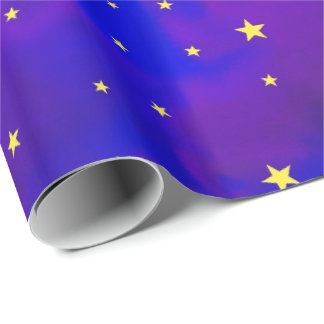 Sparkly Purple Night Sky and Golden Yellow Stars Wrapping Paper