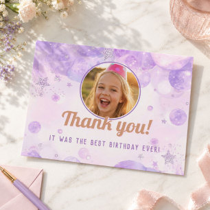Sparkly Purple Photo Girls Birthday Party Postcard