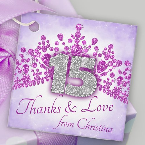 Sparkly Purple  Pink Tiara Quinceanera Favor Tags