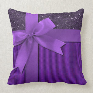 Sparkly Purple Ribbon Throw Pillow