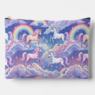 Sparkly rainbow and unicorns on clouds accessory pouch