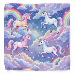 Sparkly rainbow and unicorns on clouds bandana