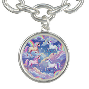 Sparkly rainbow and unicorns on clouds bracelet