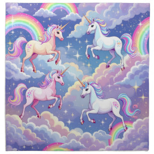 Sparkly rainbow and unicorns on clouds cloth napkin