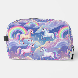 Sparkly rainbow and unicorns on clouds dopp kit