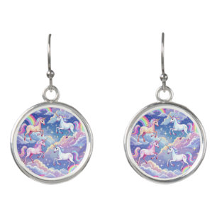 Sparkly rainbow and unicorns on clouds earrings