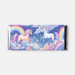 Sparkly rainbow and unicorns on clouds hershey bar favors