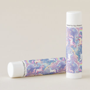 Sparkly rainbow and unicorns on clouds lip balm