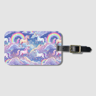 Sparkly rainbow and unicorns on clouds luggage tag