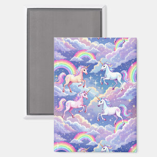 Sparkly rainbow and unicorns on clouds magnet