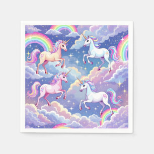 Sparkly rainbow and unicorns on clouds napkins