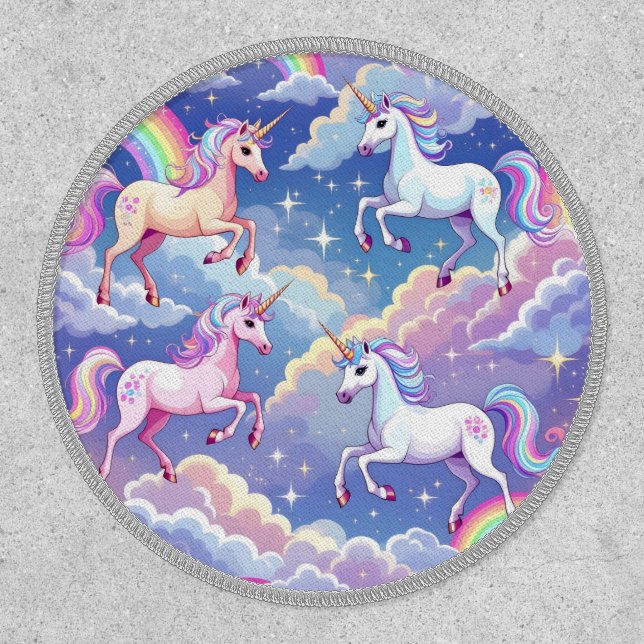Sparkly rainbow and unicorns on clouds patch (Front)