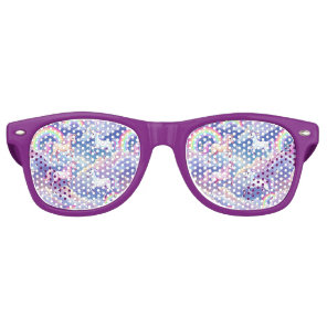 Sparkly rainbow and unicorns on clouds retro sunglasses