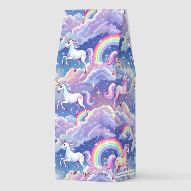 Sparkly rainbow and unicorns on clouds roasted coffee (Front)