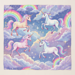 Sparkly rainbow and unicorns on clouds scarf