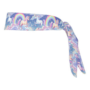 Sparkly rainbow and unicorns on clouds tie headband