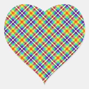 Sparkly Rainbow Gingham Plaid Heart Sticker by StuffOrSomething at Zazzle