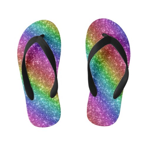 Sparkly Rainbow Glitter Kids Flip Flops