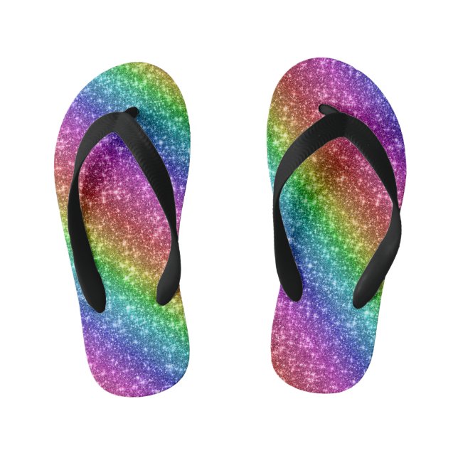 Sparkly Rainbow Glitter Kid's Flip Flops (Footbed)
