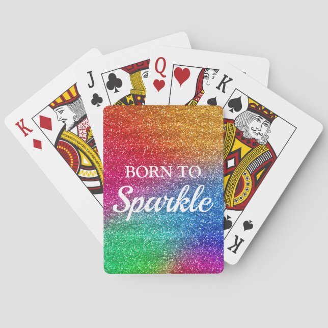 Sparkly Rainbow Gradient Glitter Born to Sparkle Poker Cards (Back)