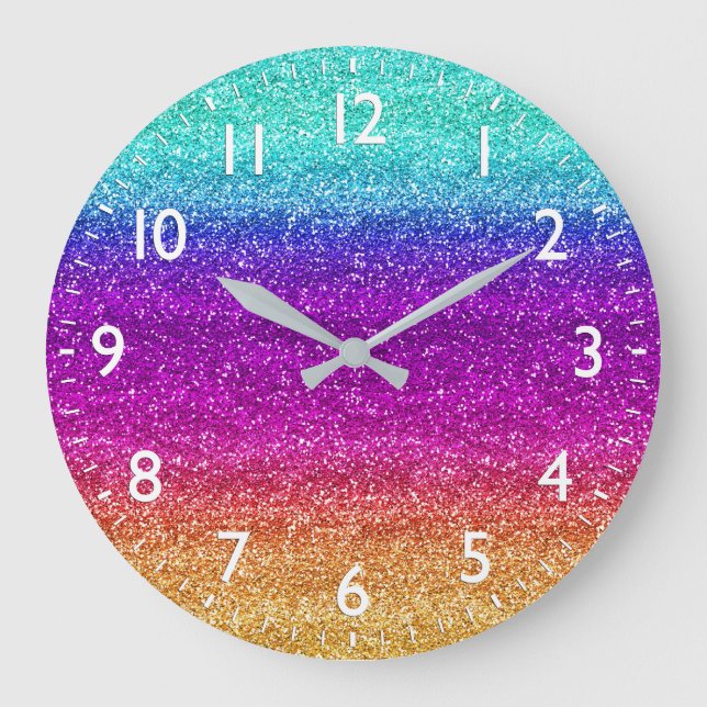 Sparkly Rainbow Gradient Glitter Large Clock (Front)