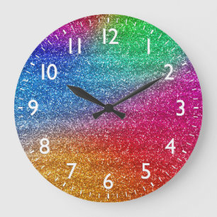 Sparkly Rainbow Gradient Glitter Large Clock