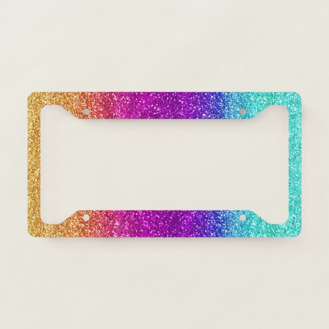 Sparkly Rainbow Gradient Glitter License Plate Frame (Front)