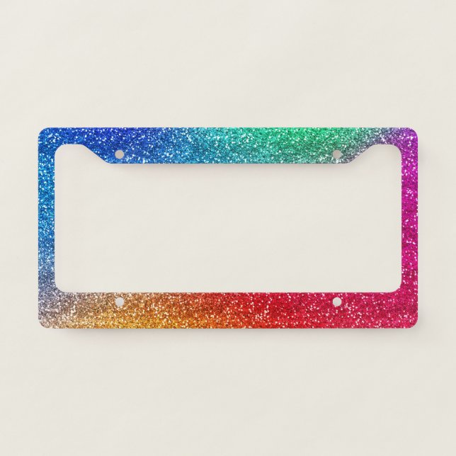 Sparkly Rainbow Gradient Glitter License Plate Frame (Front)