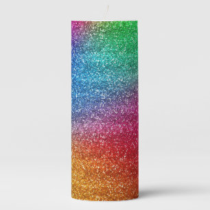 Sparkly Rainbow Gradient Glitter Pillar Candle