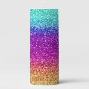 Sparkly Rainbow Gradient Glitter Pillar Candle