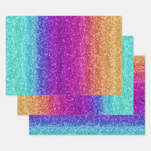 Sparkly Rainbow Gradient Glitter Wrapping Paper Sheets